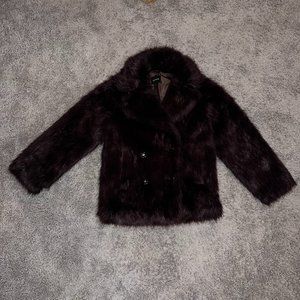 Express Womens Faux Fur Long Purple Fuzzy Hooded Jacket Coat Size Small